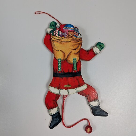 Vintage SANTA CLAUS Wooden Pull String Dancing Toy Christmas Ornament 8" - Picture 2 of 6